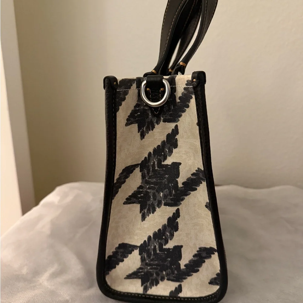 Coach Black and Cream Houndstooth Canvas Dempsey Patch Small Tote